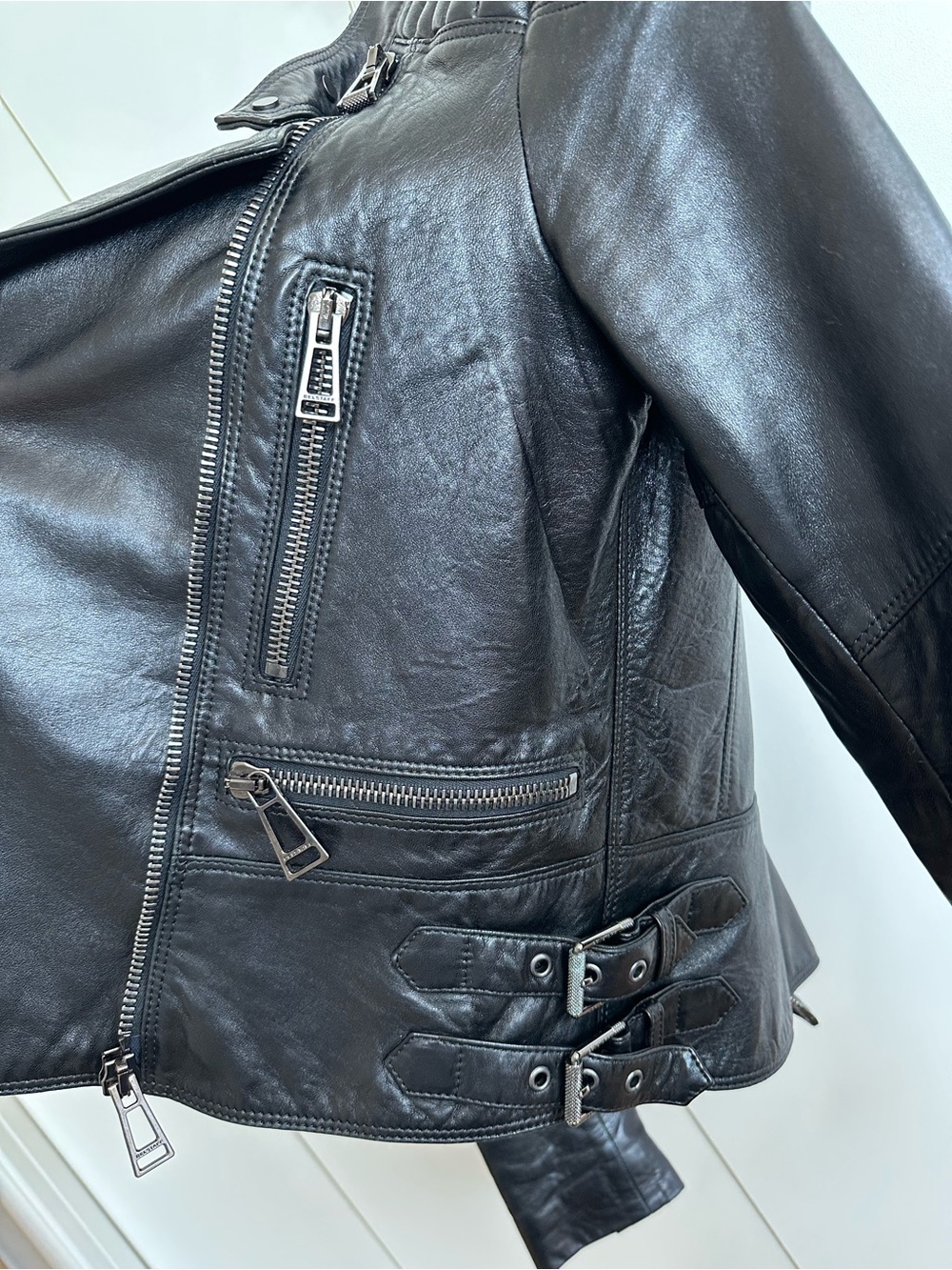 Belstaff Luxury Leather Motorcycle Jacket Black Quilted Moto Biker - Picture 5 of 6